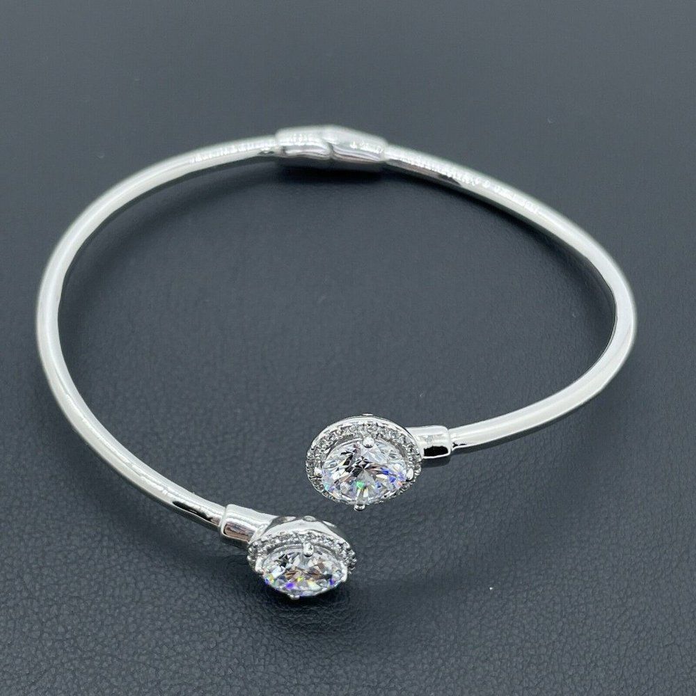 Bypass Bracelet Sterling Silver Simulated Diamonds Round Cut Absolute 4.28ctw - Picture 7 of 14